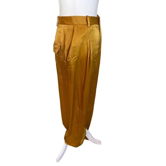 LAPOINTE Satin Pleated Pants in Yellow 2 Womens Wide Leg Trousers - Picture 6 of 15
